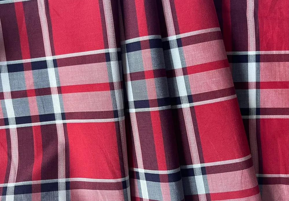 Handsome Red, Black & White Plaid Pima Cotton Shirting (Made in Italy)