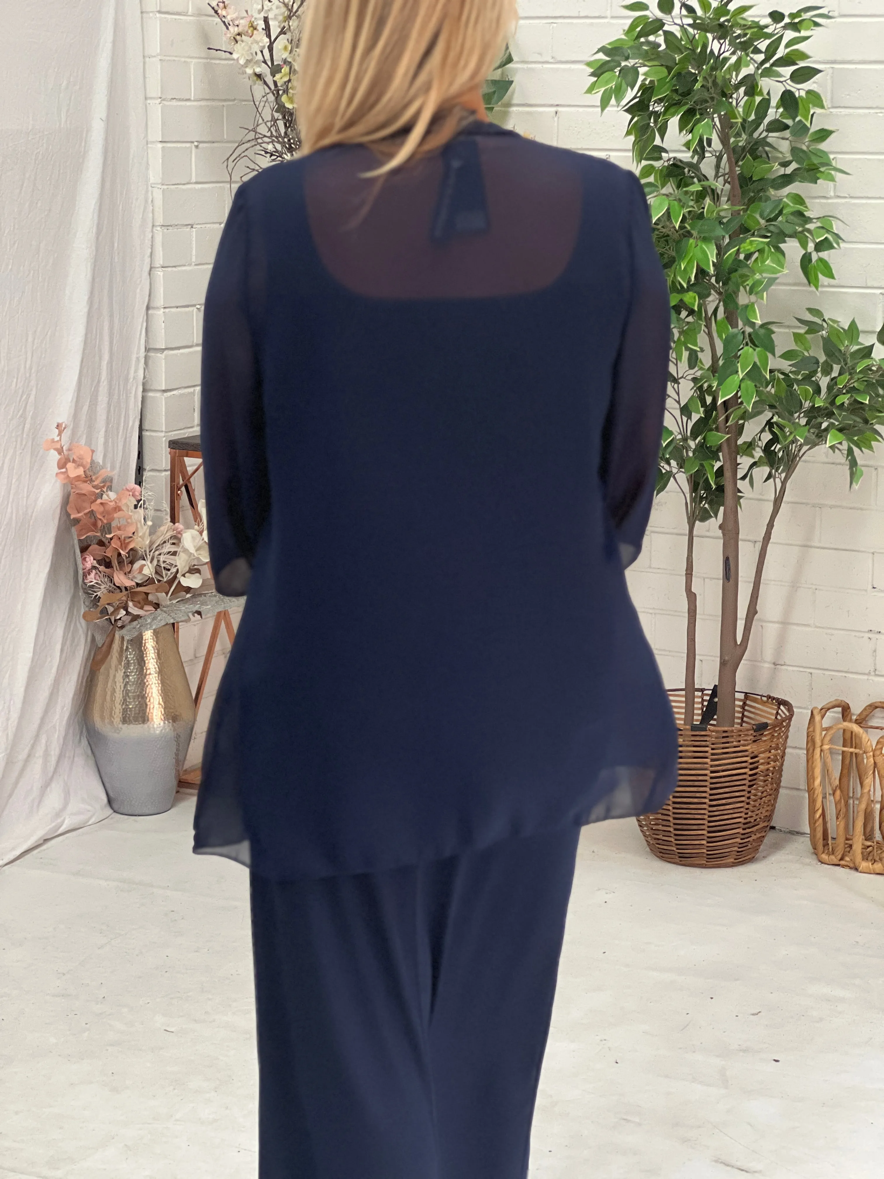 Jackie Navy Chiffon Cardigan