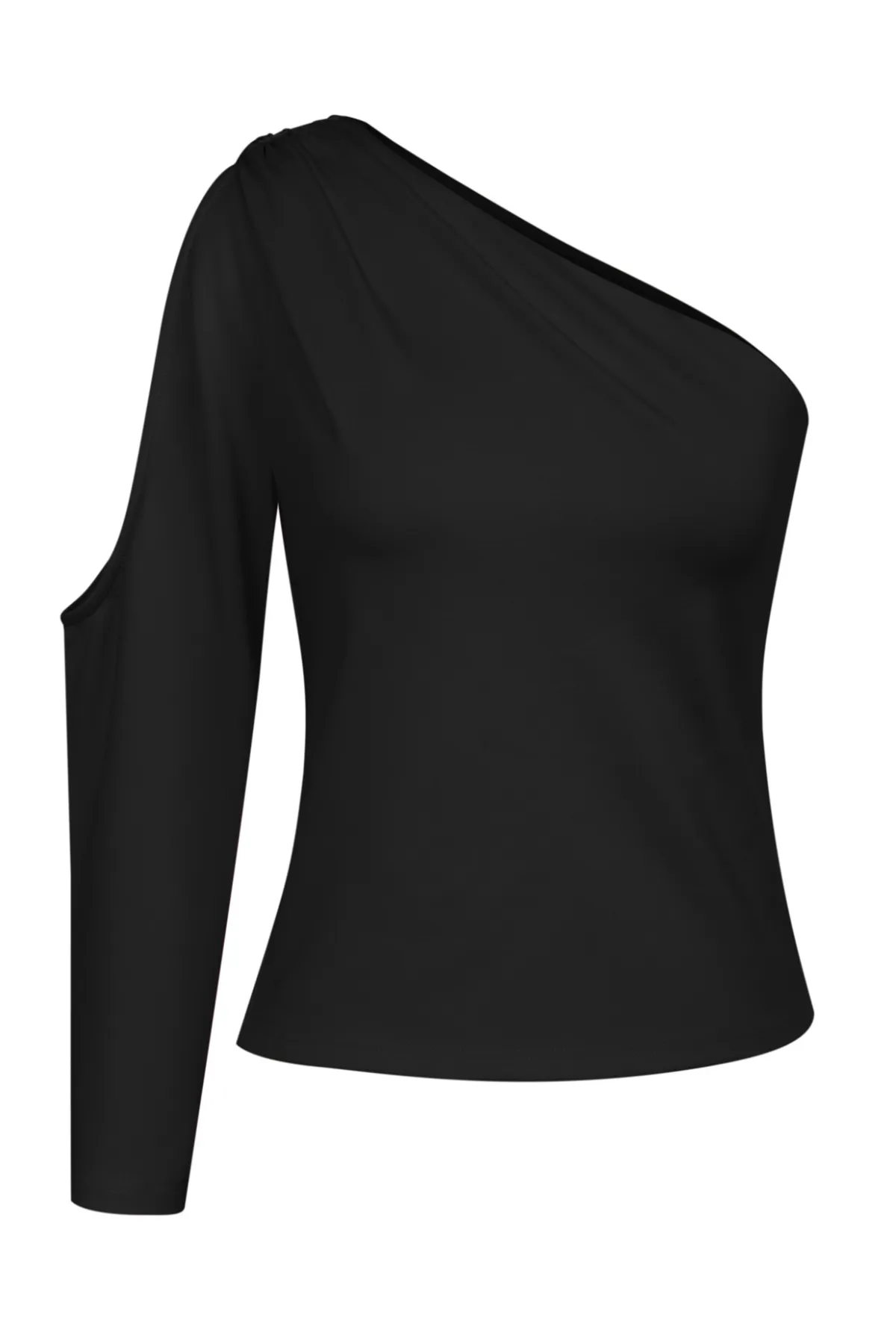 KK Women Asymmetric One-Shoulder Tops Single Long Sleeve Oblique Neck Tops