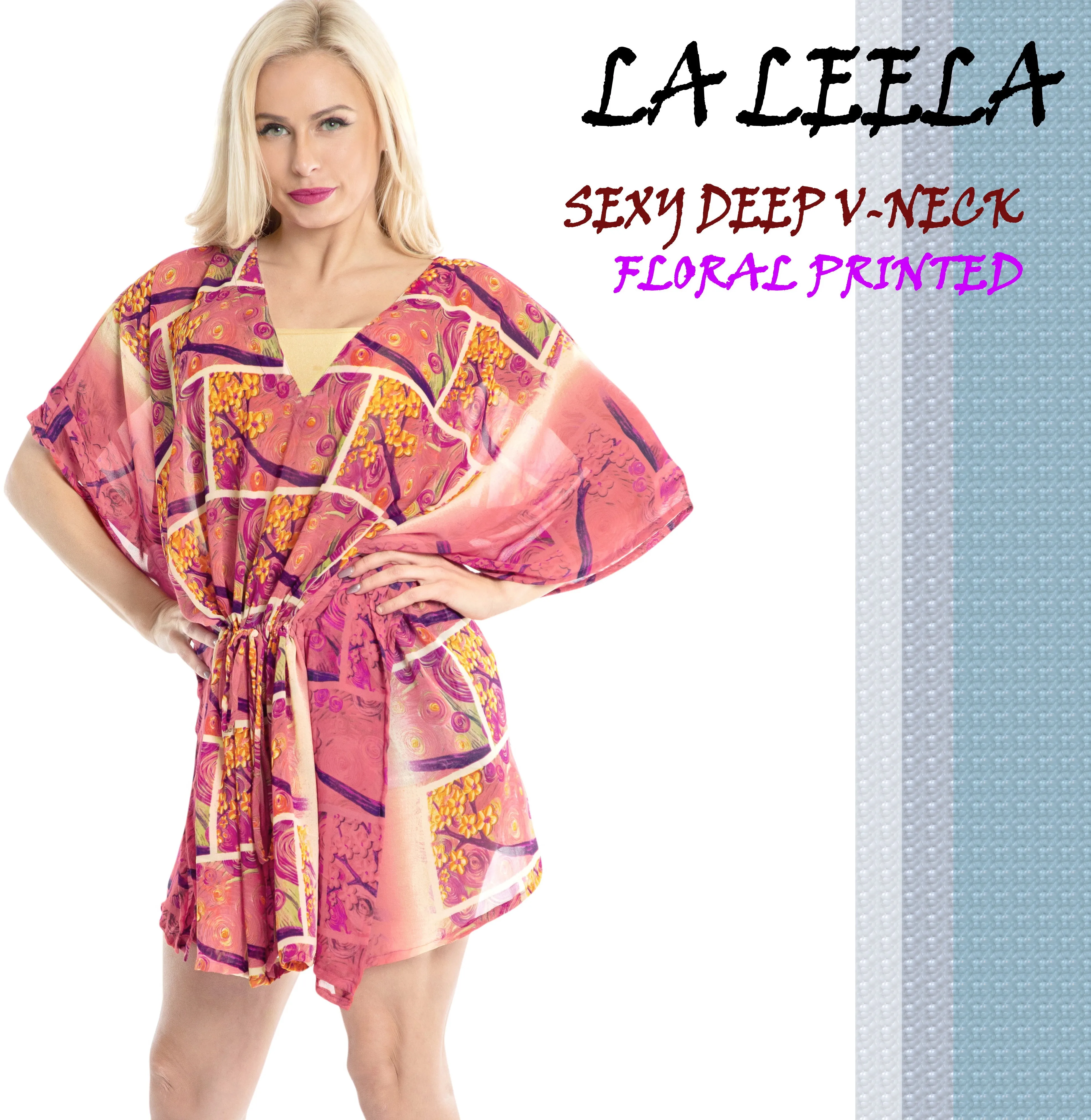 LA LEELA Beach Cover up Kimono Swimwear Swimsuit For Women VALENTINE Pink_Y657 O