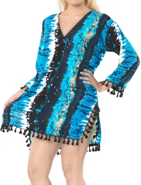 LA LEELA Kimono Beach Women's  Swimwear Swimsuit Bikini Cover up Blouse T_Blue