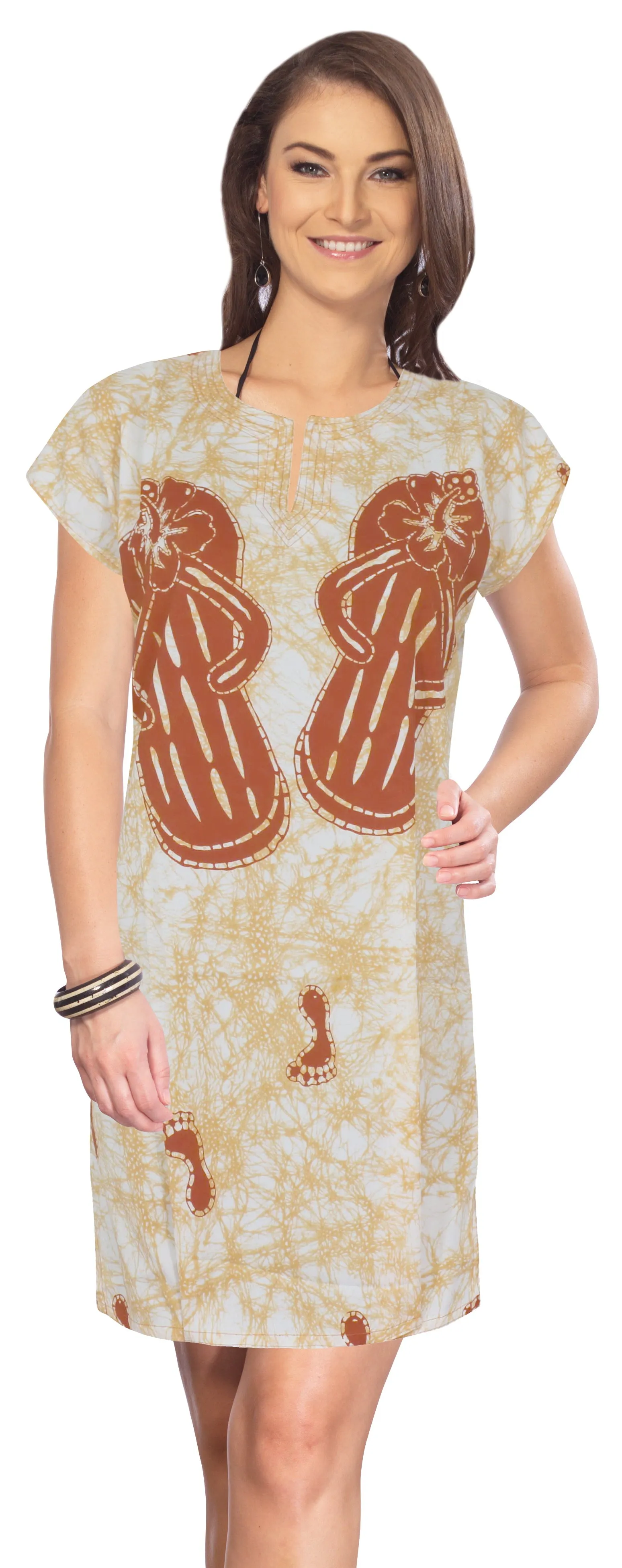 La Leela Likre Flip Flop Printed Beach Swim Cover up/Tunic Caftan Orange S