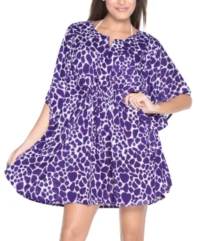 La Leela SOFT Likre Elasticated TUNIC Swimwear Short Beach Dress Cover up Purple