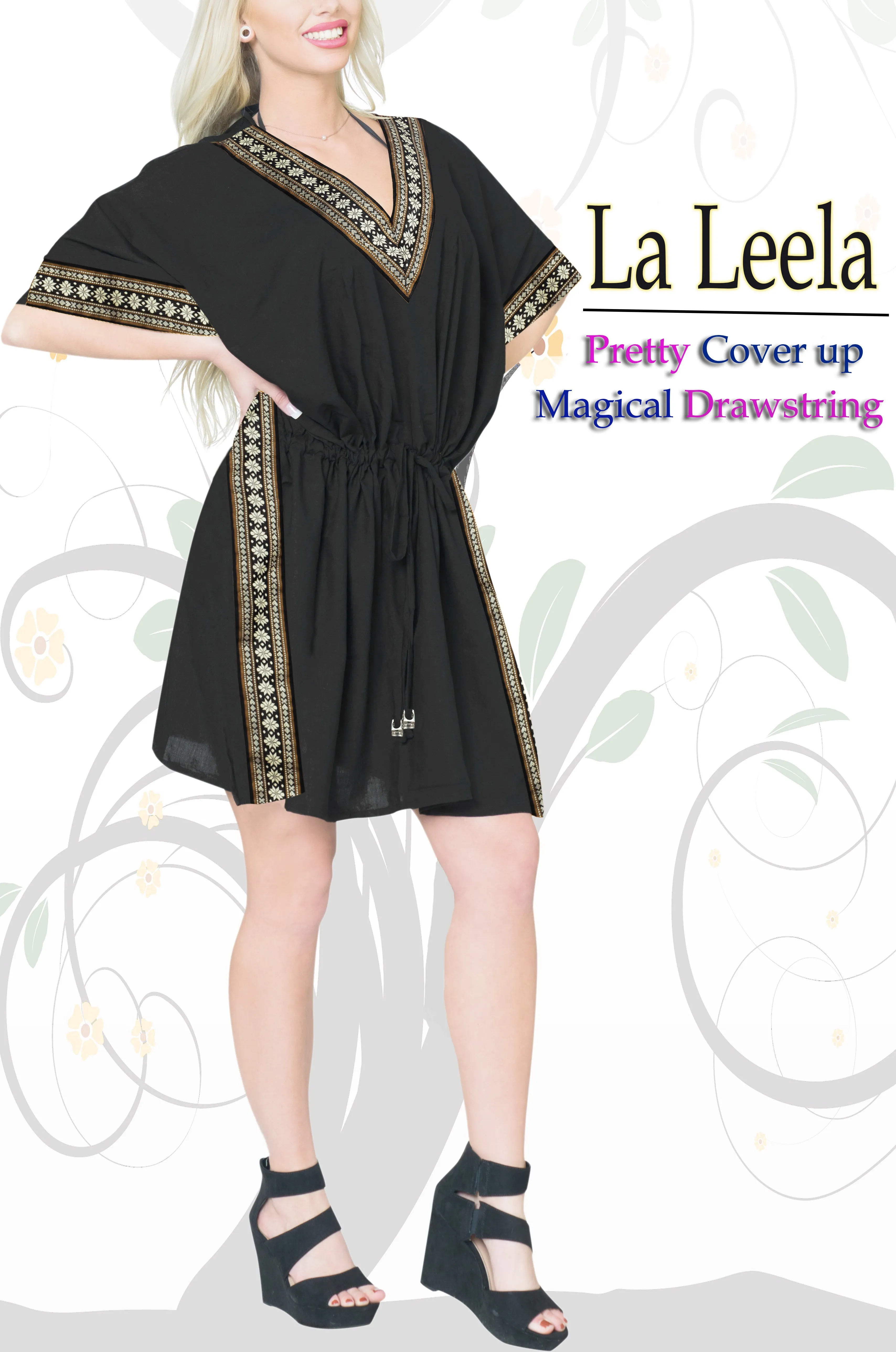 LA LEELA Summer Swimwear Beach Cover up Swimsuit Black_X788 OSFM 16-32W [XL- 5X]