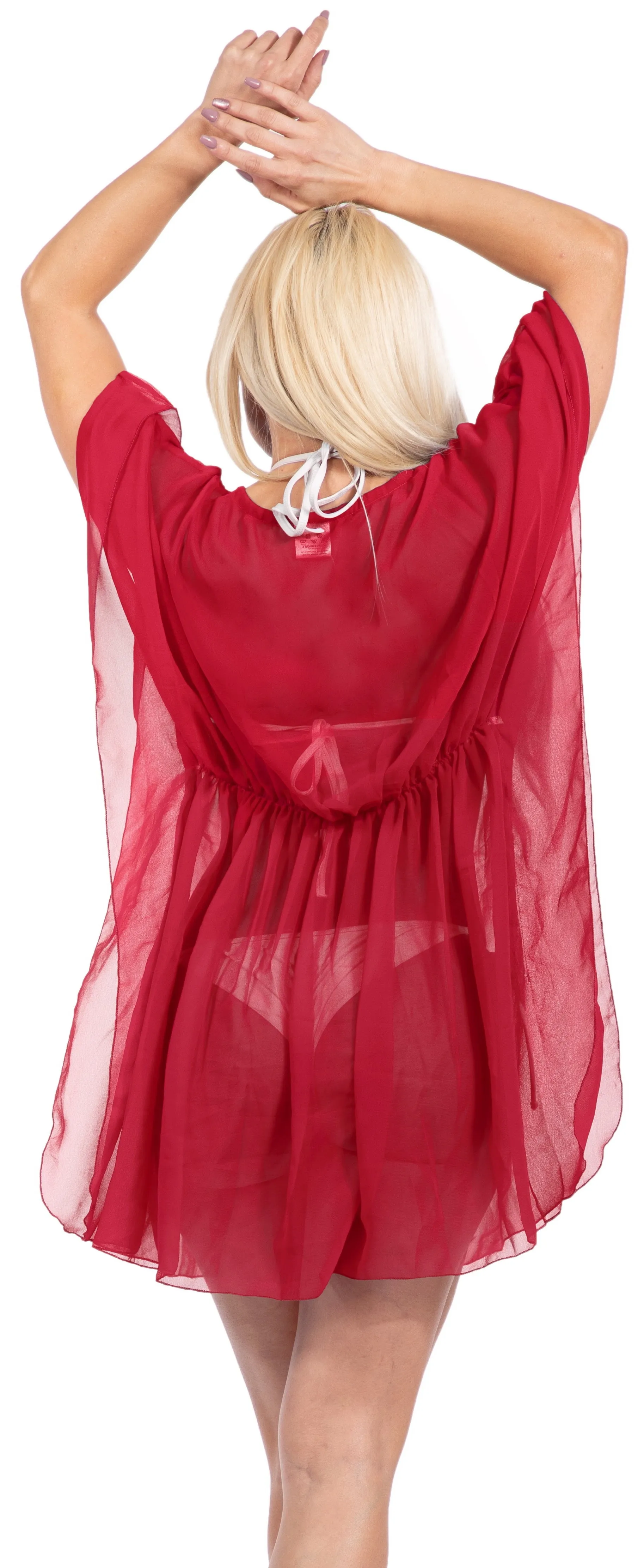 LA LEELA Swimsuit Cover ups Beach Kimono Dress For Women Red_Y408 OSFM 4-14{S-L]