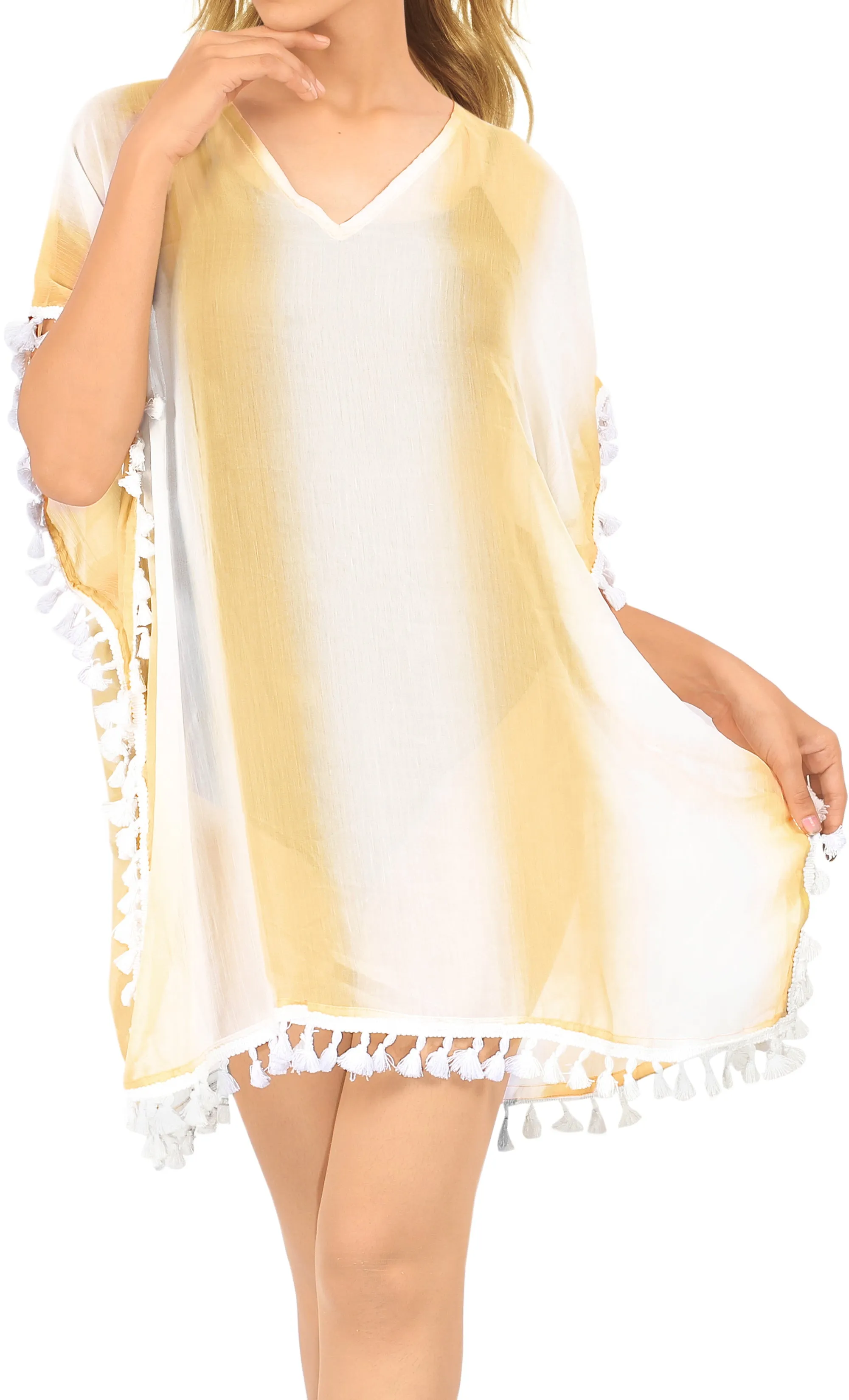 LA LEELA Women Caftan Bikini Swimwear Cover Up Dress US 0-8 [XS- M] White_S365