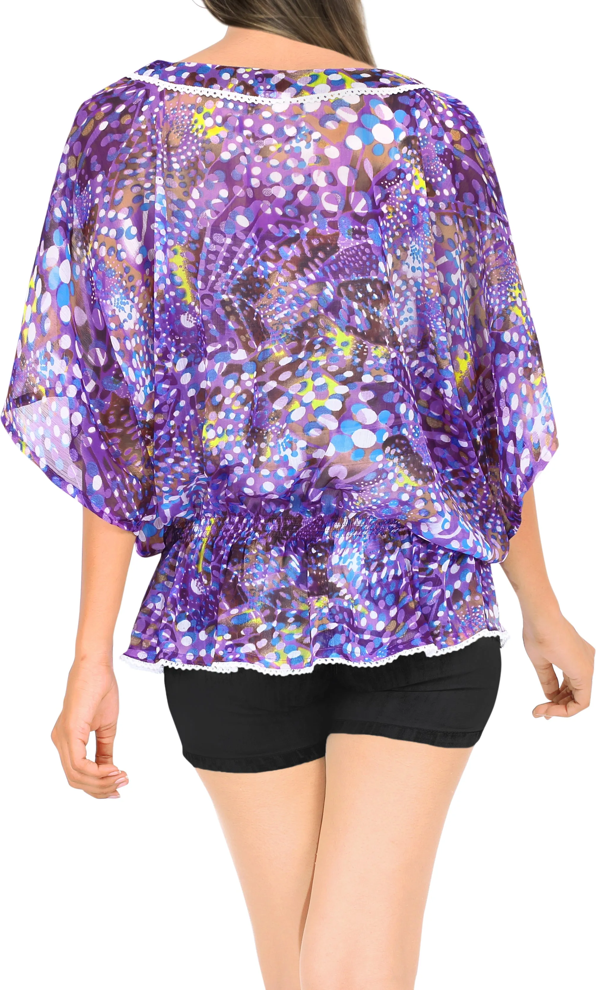 LA LEELA Women Kimono Bikini Swimwear Cover Ups Dress Tops US 8-14 Purple_V284