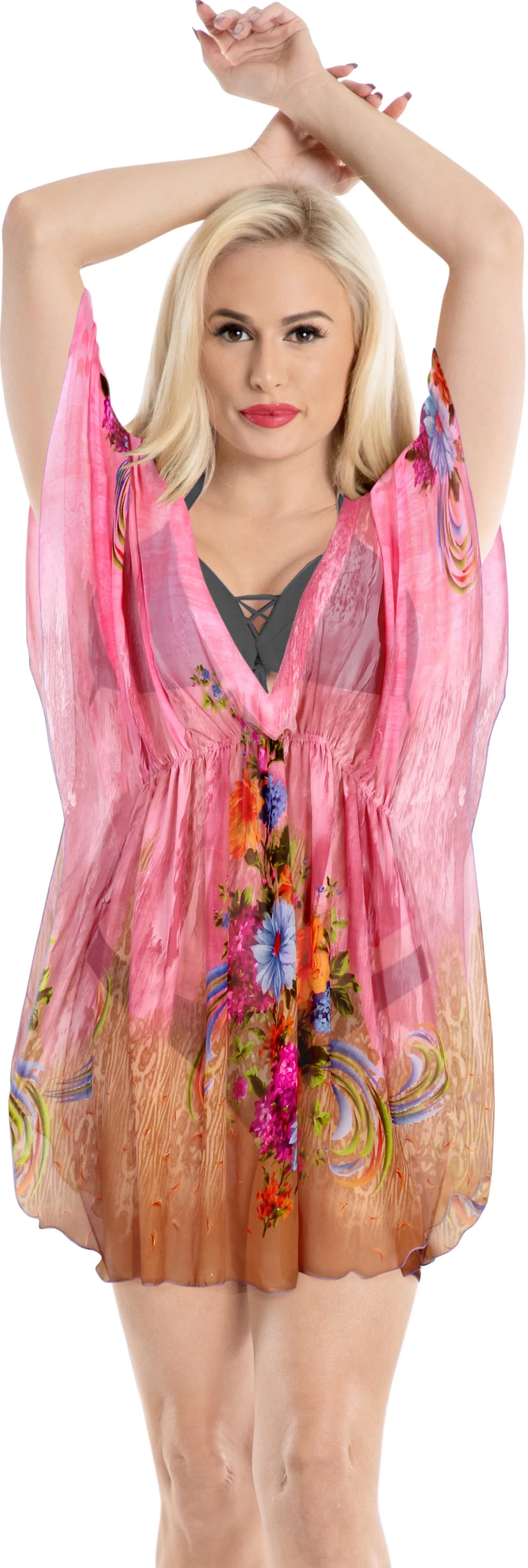 LA LEELA Women Swim Beach Dress Kaftan Cover Ups for Swimwear US 8-16W Pink_Y705