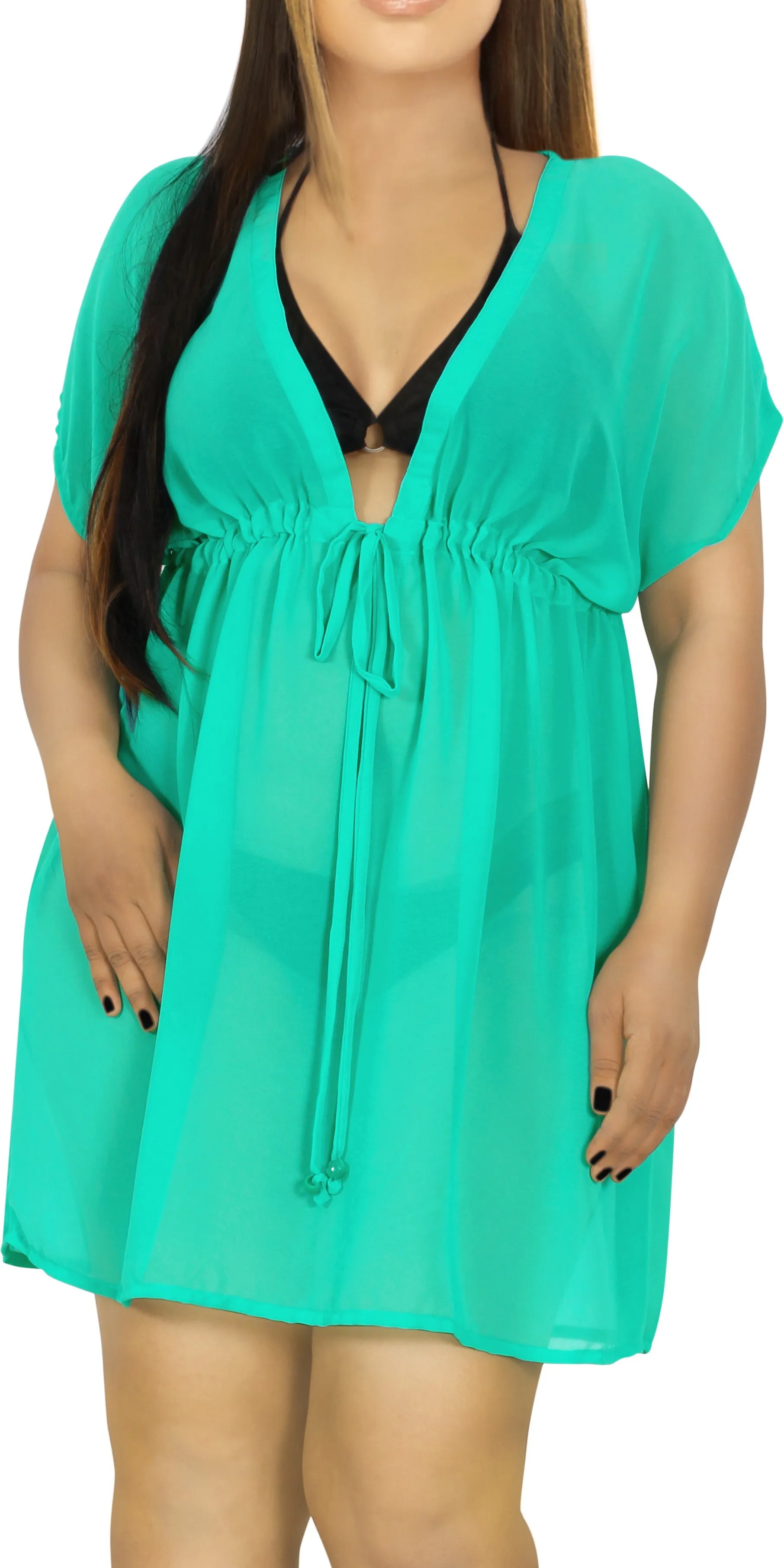 LA LEELA Womens Fashion Swimwear Chiffon Tunic Beach Cover Up 2X-3X Green_AA314