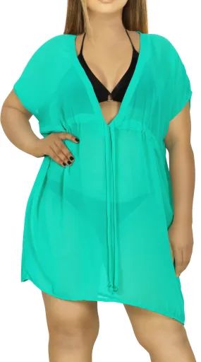 LA LEELA Womens Fashion Swimwear Chiffon Tunic Beach Cover Up 2X-3X Green_AA314