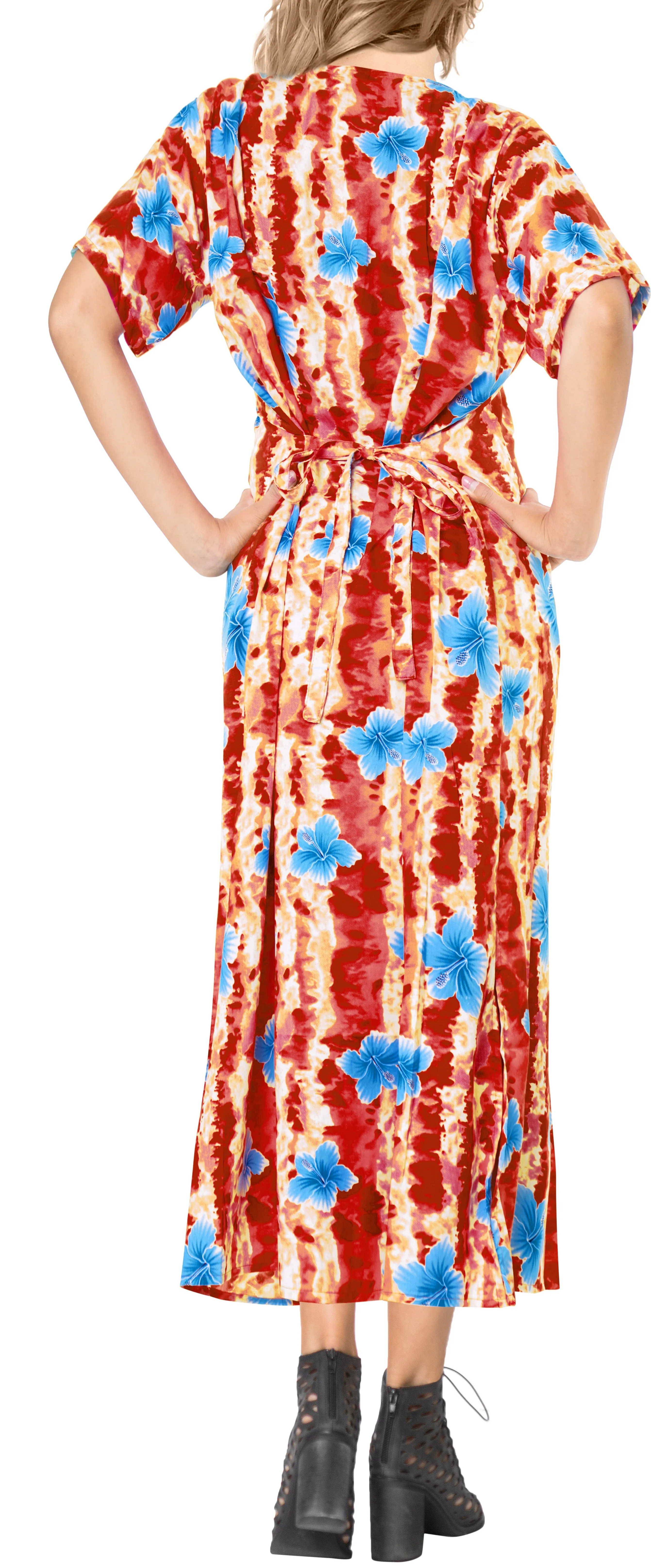 La Leela Womens Floral Beach Cover up Button Closure Evening Dress MAXI Caftan r