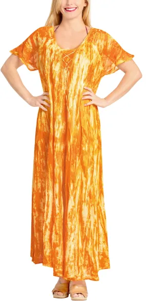 LA LEELA WOMEN'S Long Rayon Tie Dye Beach Dress OSFM 14-16W [L- 1X] Orange_3550