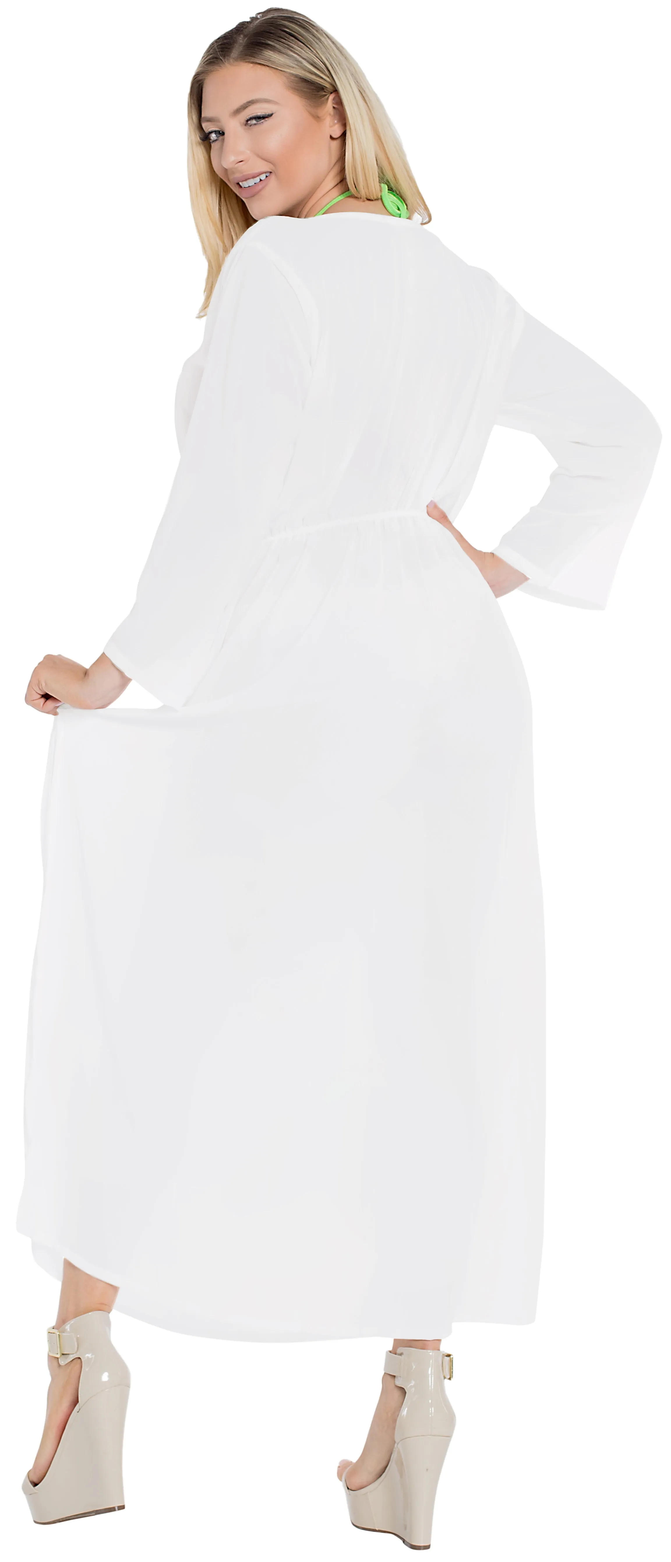 LA LEELA Women's Plus Size Maxi Dress Boho Swimwear Cover-Ups US 8-18 White_V356