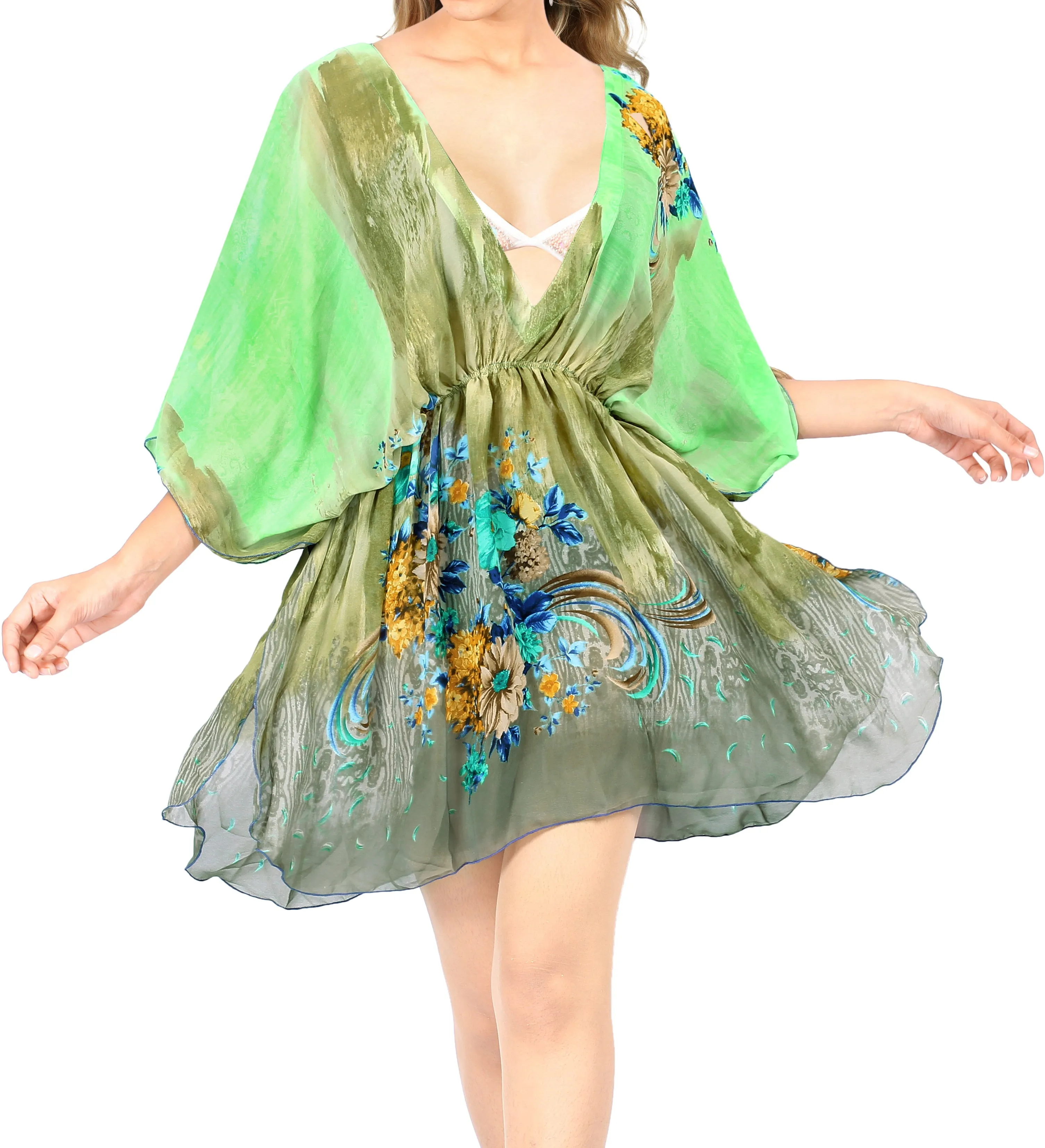 LA LEELA Women's Swim Beach Dress Caftan Cover Ups Swimwear US 8-16W Green_M176