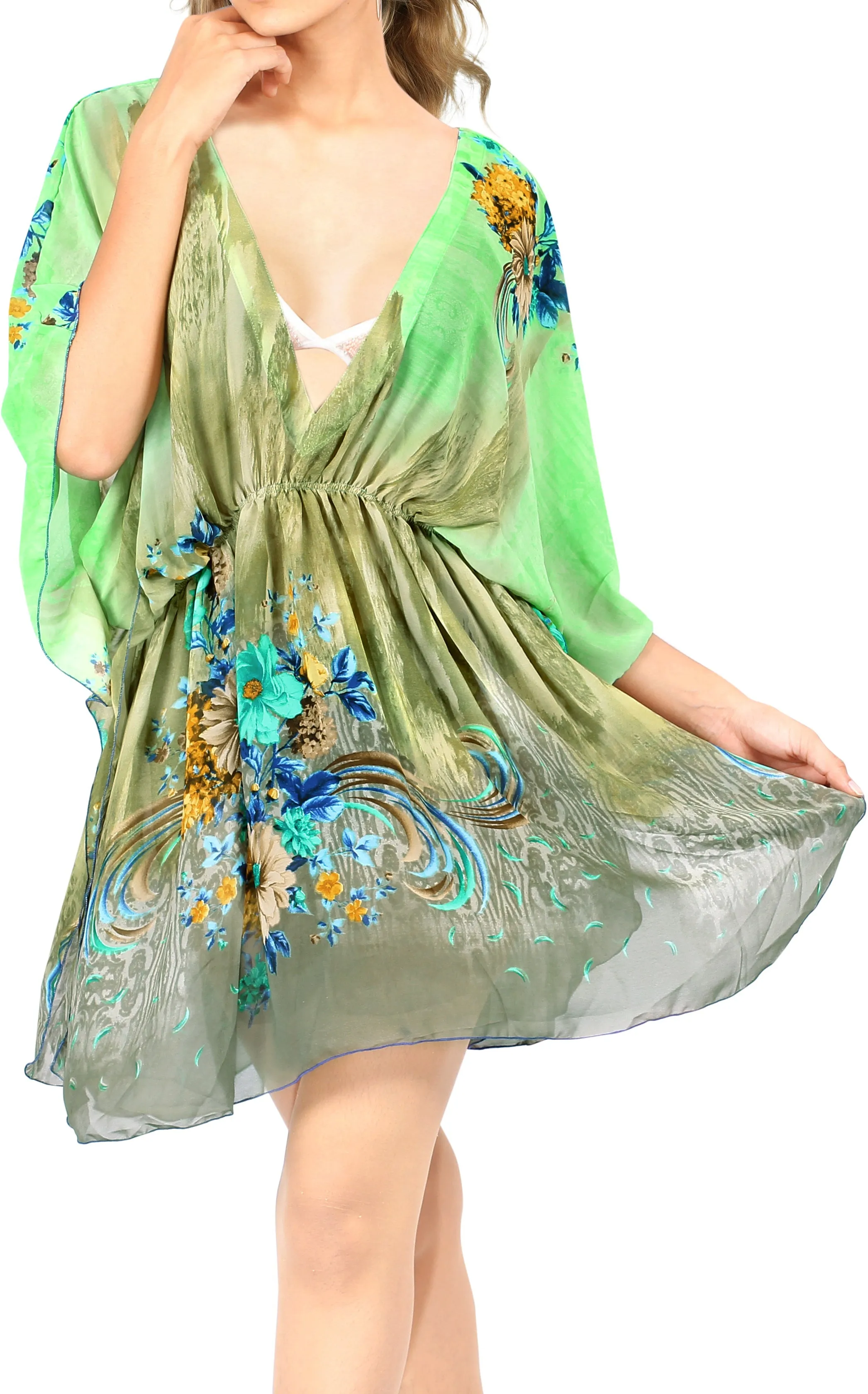 LA LEELA Women's Swim Beach Dress Caftan Cover Ups Swimwear US 8-16W Green_M176