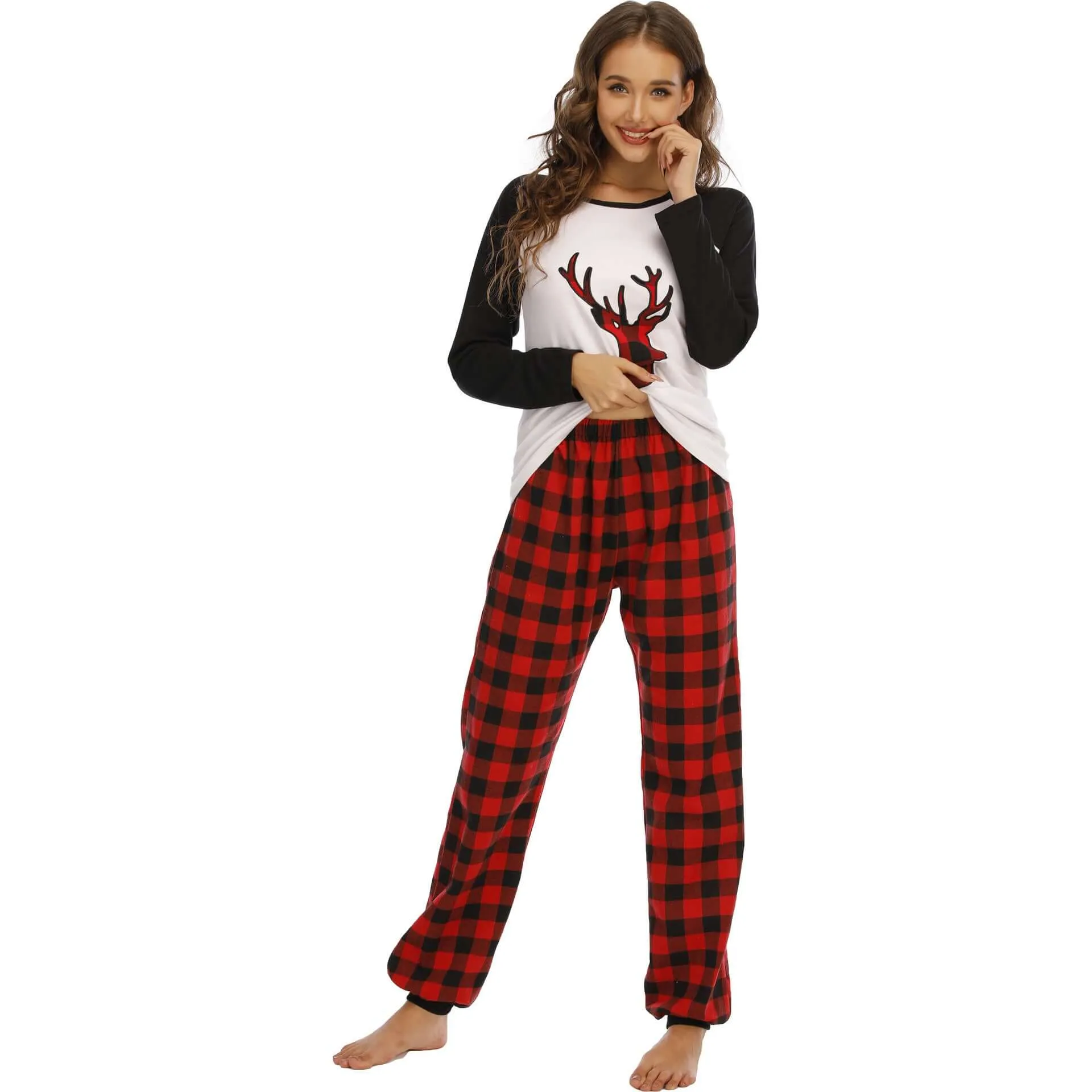 Ladies Cotton Pajamas Suit  Lounge wear Christmas Deer Holiday Home Service Night wear