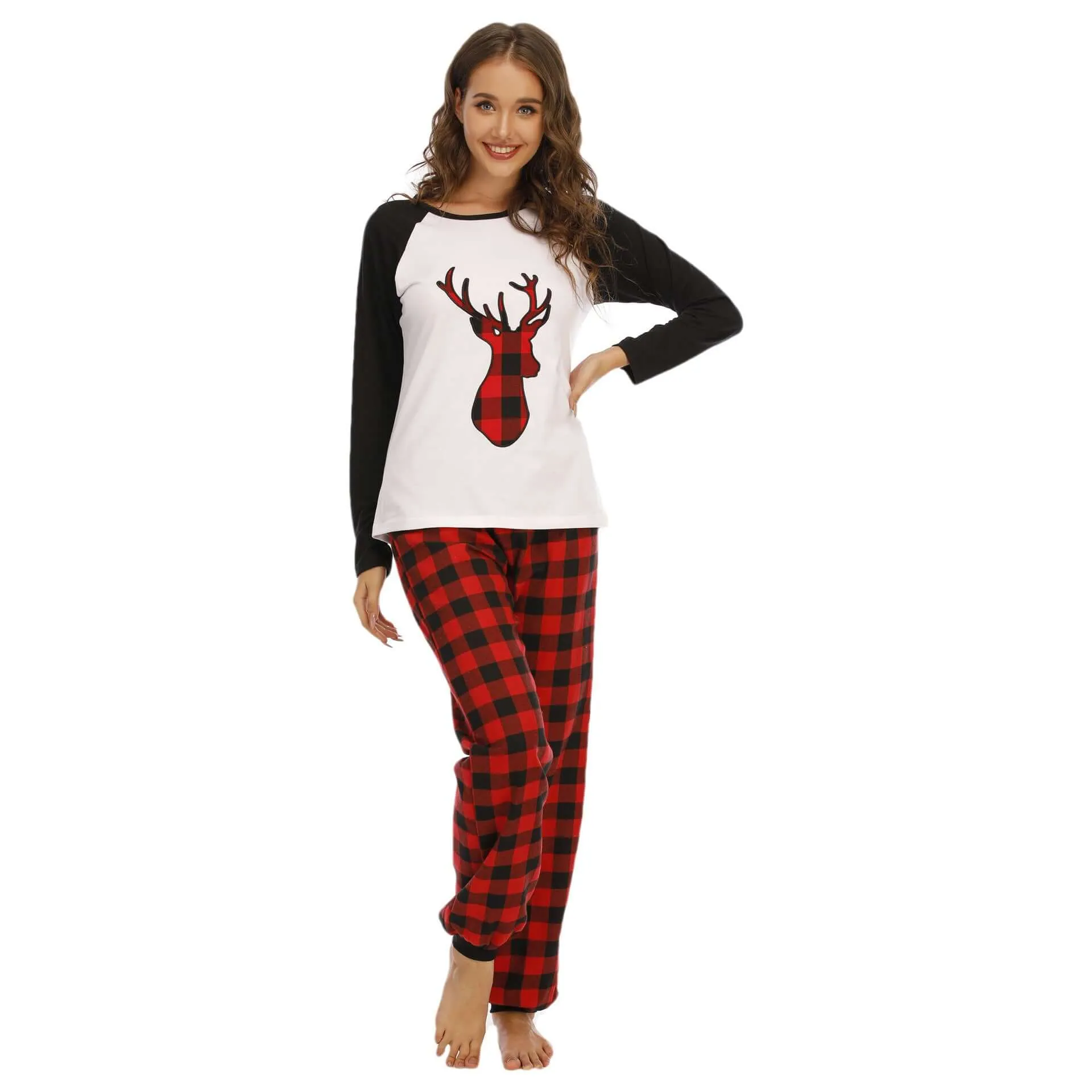 Ladies Cotton Pajamas Suit  Lounge wear Christmas Deer Holiday Home Service Night wear