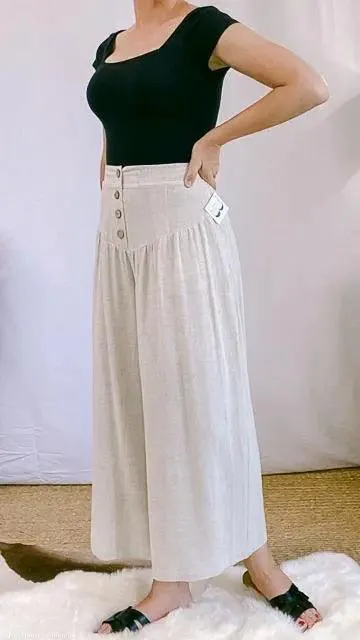 Laurel Cotton/Linen Wide-Leg Gaucho Pants