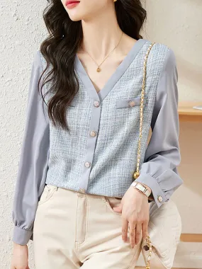 Lauren Retro V-neck Chiffon Panel Cardigan