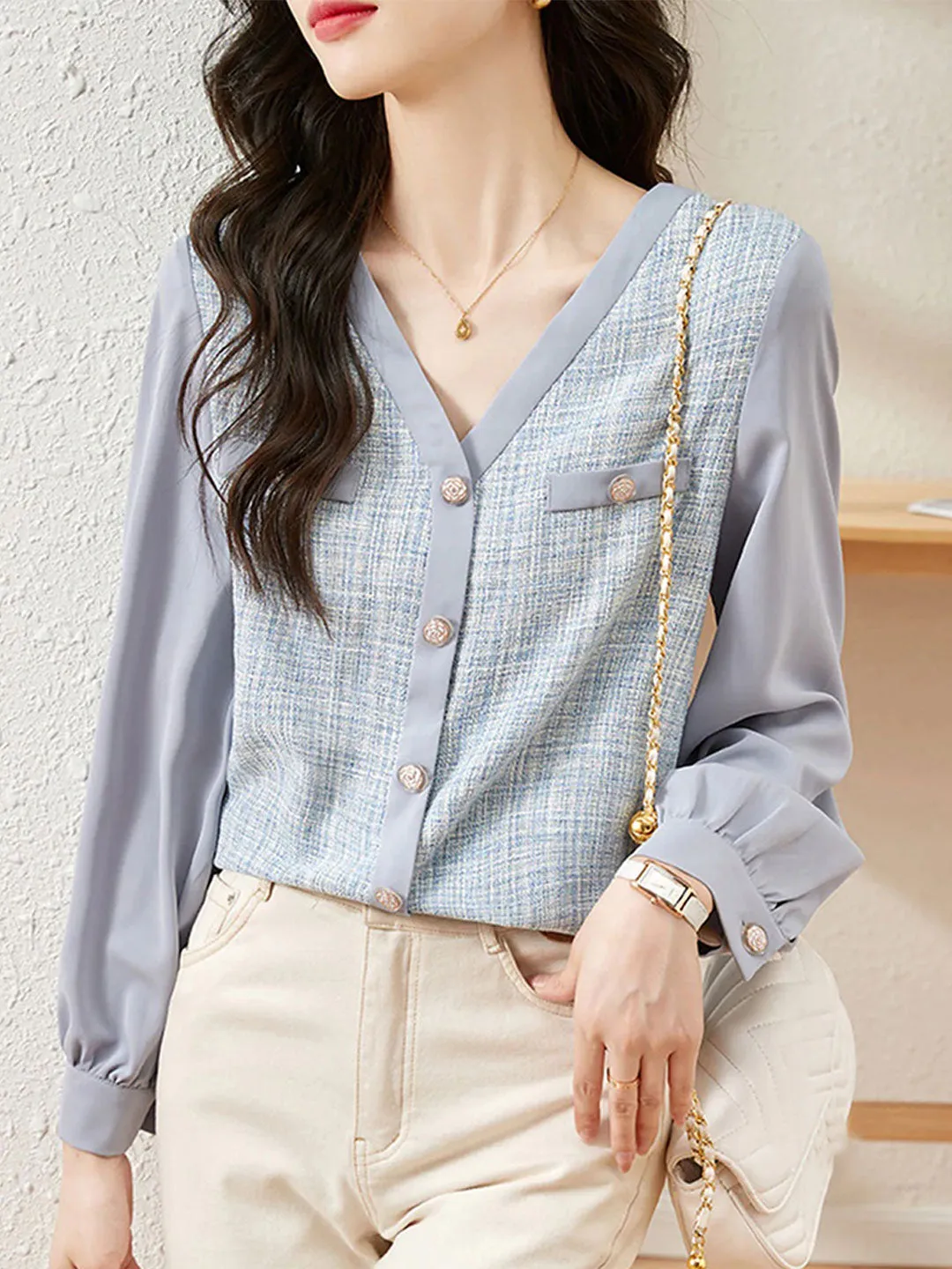 Lauren Retro V-neck Chiffon Panel Cardigan