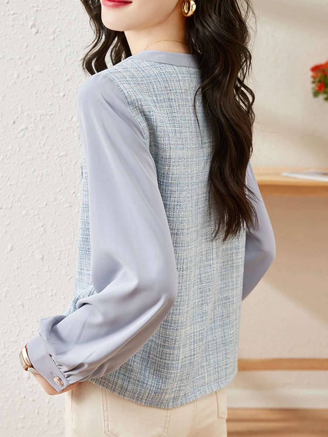 Lauren Retro V-neck Chiffon Panel Cardigan