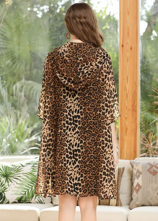 Leopard Chiffon UPF 50  Cardigan Hooded Pockets Summer LY0317