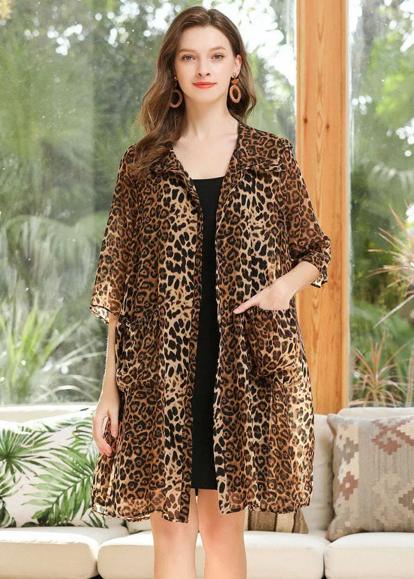 Leopard Chiffon UPF 50  Cardigan Hooded Pockets Summer LY0317