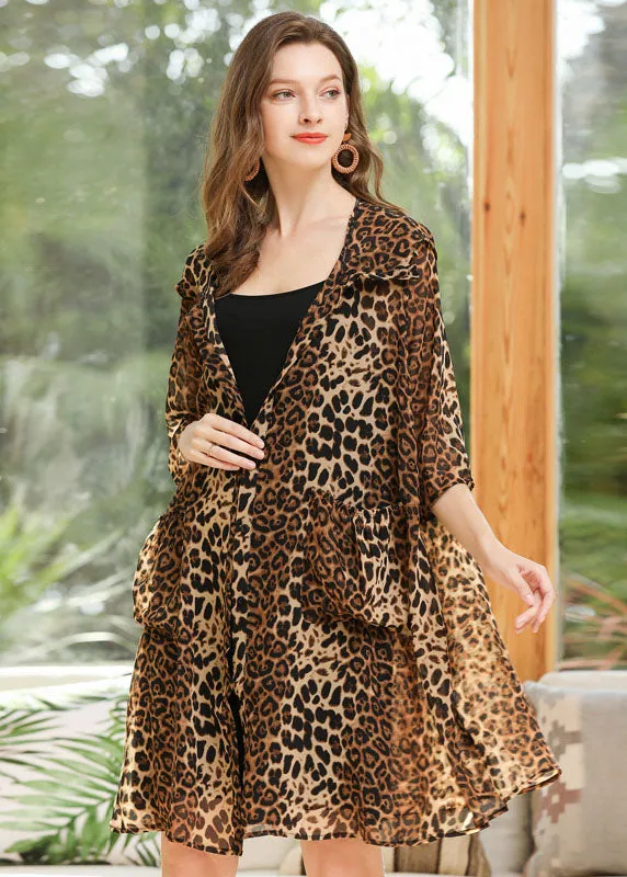 Leopard Chiffon UPF 50  Cardigan Hooded Pockets Summer LY0317