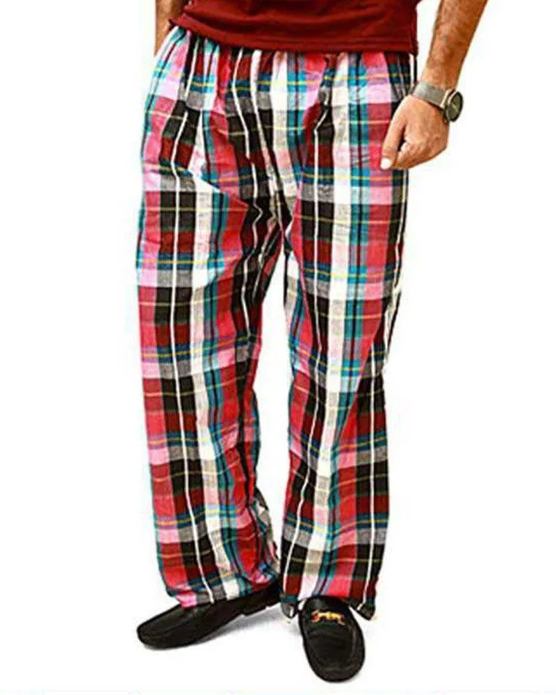 Men's Cotton Checked Pajama - Black & Red