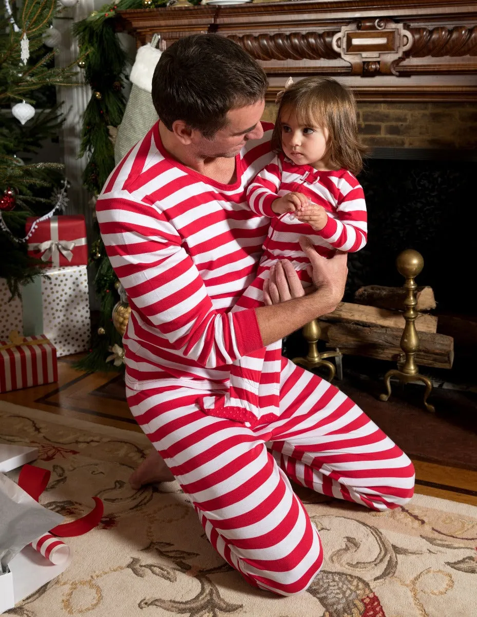 Mens Two Piece Red & White Stripes Cotton Pajamas