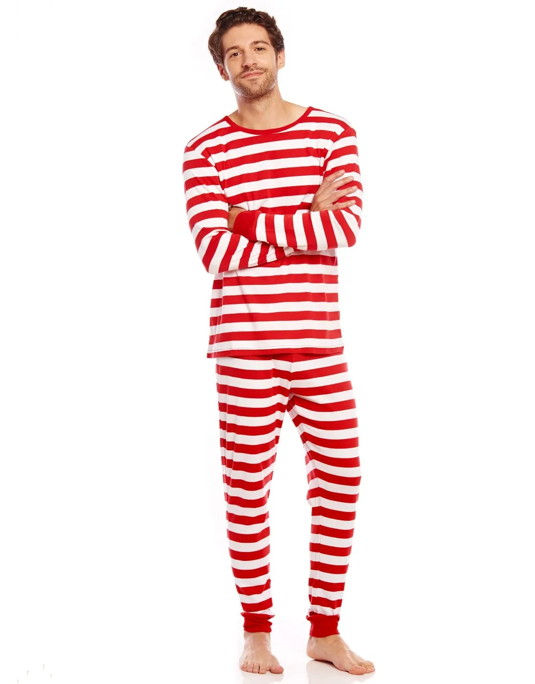 Mens Two Piece Red & White Stripes Cotton Pajamas