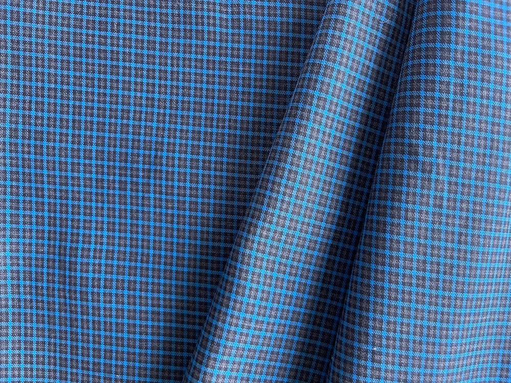 Micro-Check Woven Teal, Charcoal & Black Cotton Shirting (Made in Italy)