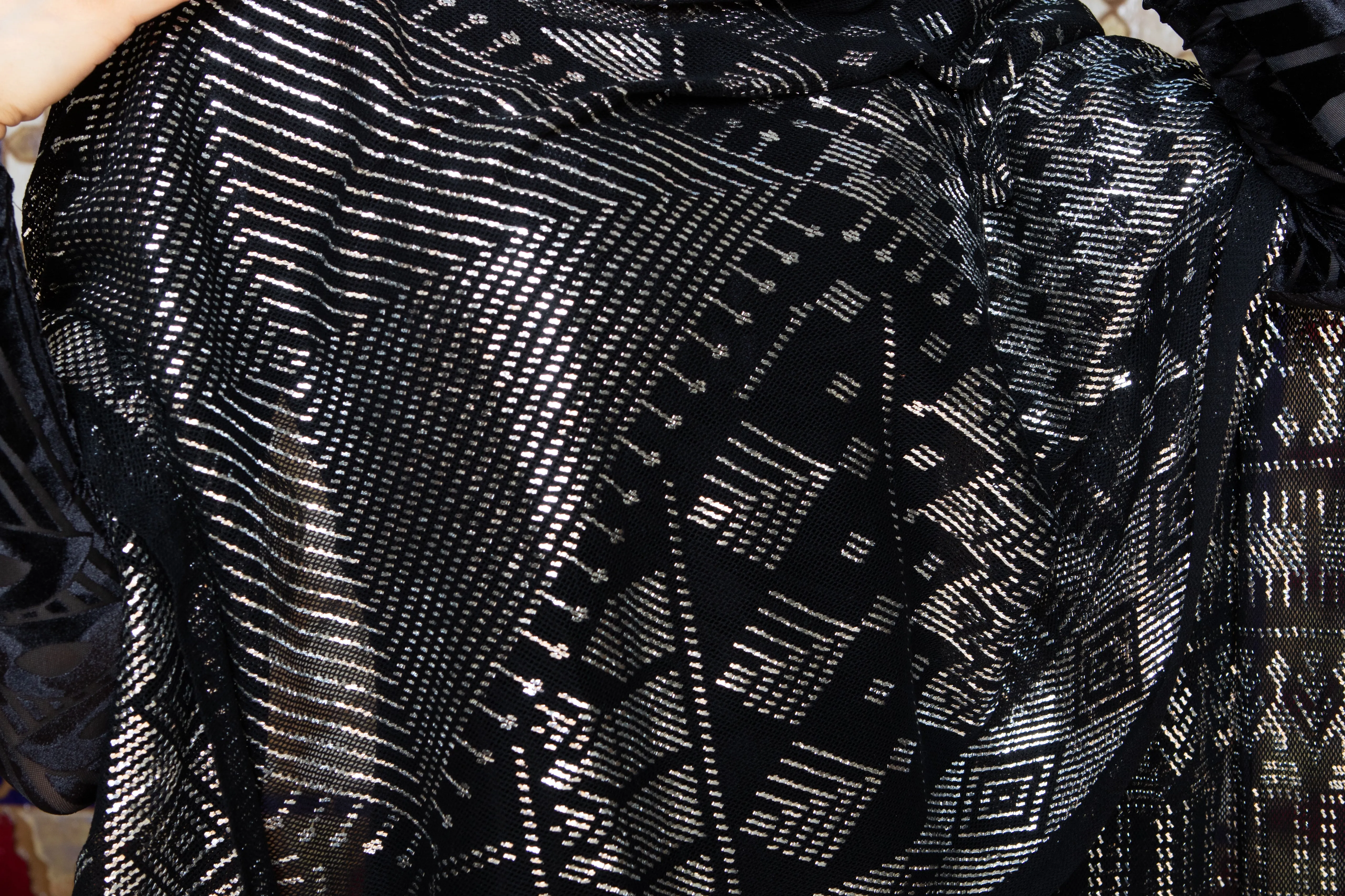 Modern Black and Silver Assuit Shawl With Mixed Motif Design