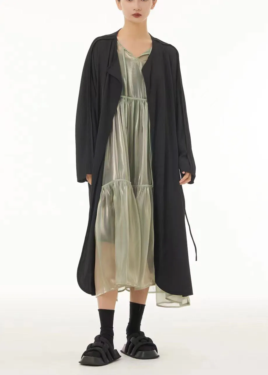 Modern Black Oversized Side Open Tassel Chiffon Cardigan Spring