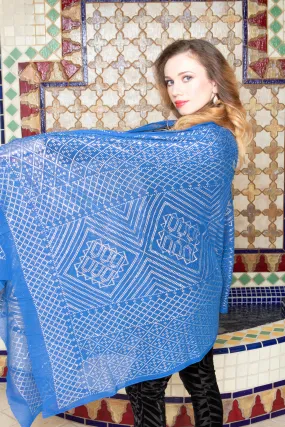 Modern Blue and Silver Assuit Shawl With Multi Diamonds Design