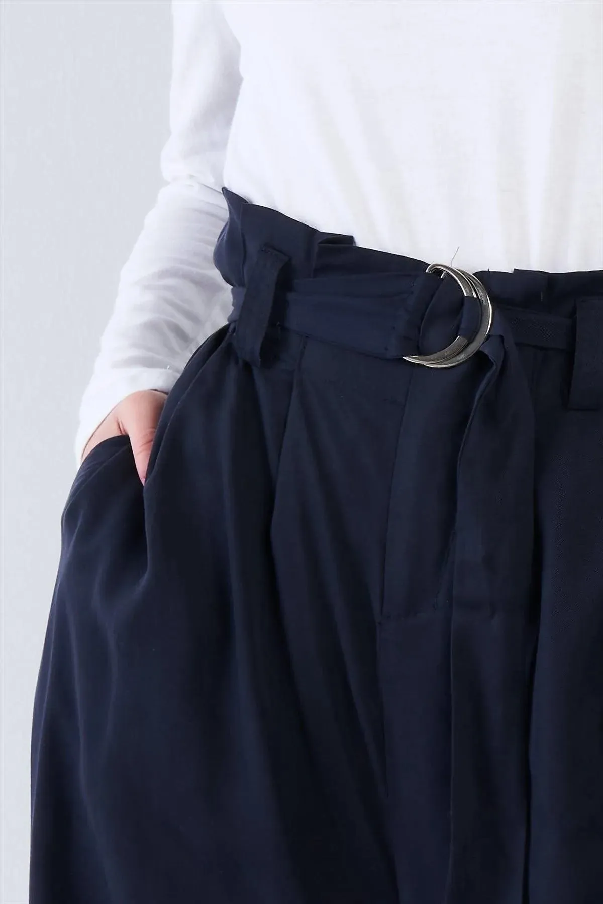 Navy High Waisted Wide Leg Office Chic Gaucho Pants  /3-2-1