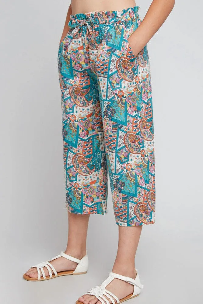 Ooh-La- La Mila Boho Gaucho in Mint Paisley