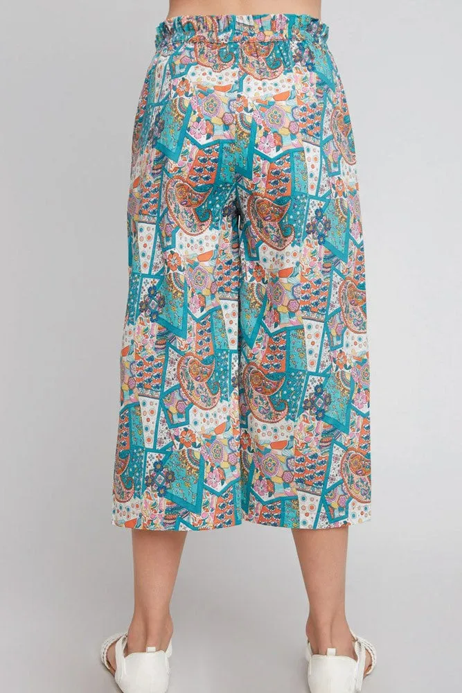 Ooh-La- La Mila Boho Gaucho in Mint Paisley