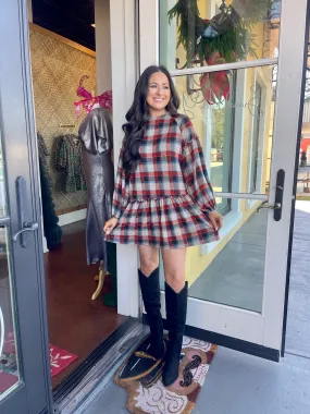 Red Plaid Babydoll Tunic Dress