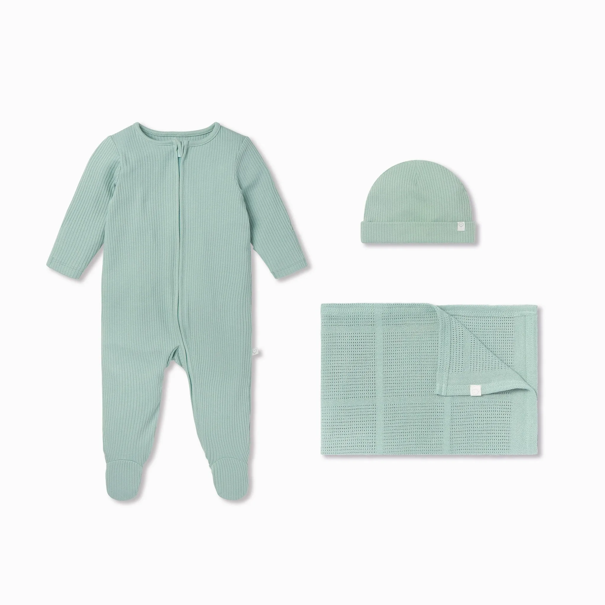 Ribbed Clever Zip Baby Pajamas, Hat & Blanket Set