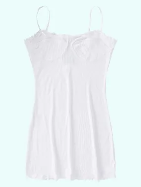 Ribbed Contrast Lace Trim Slip Dress