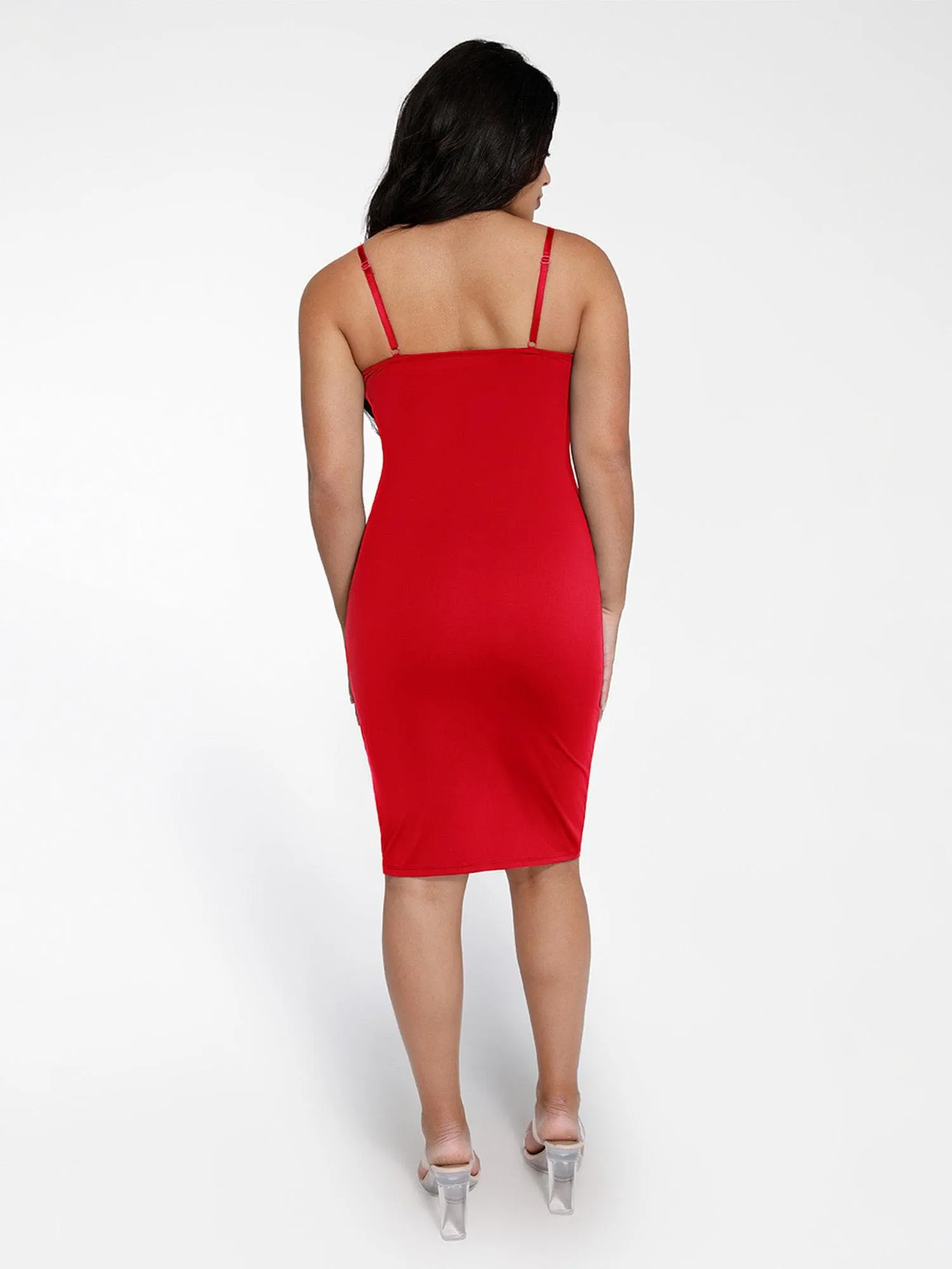 Shapewear Mesh Corset Panel Built-In Sculpting Midi Dress