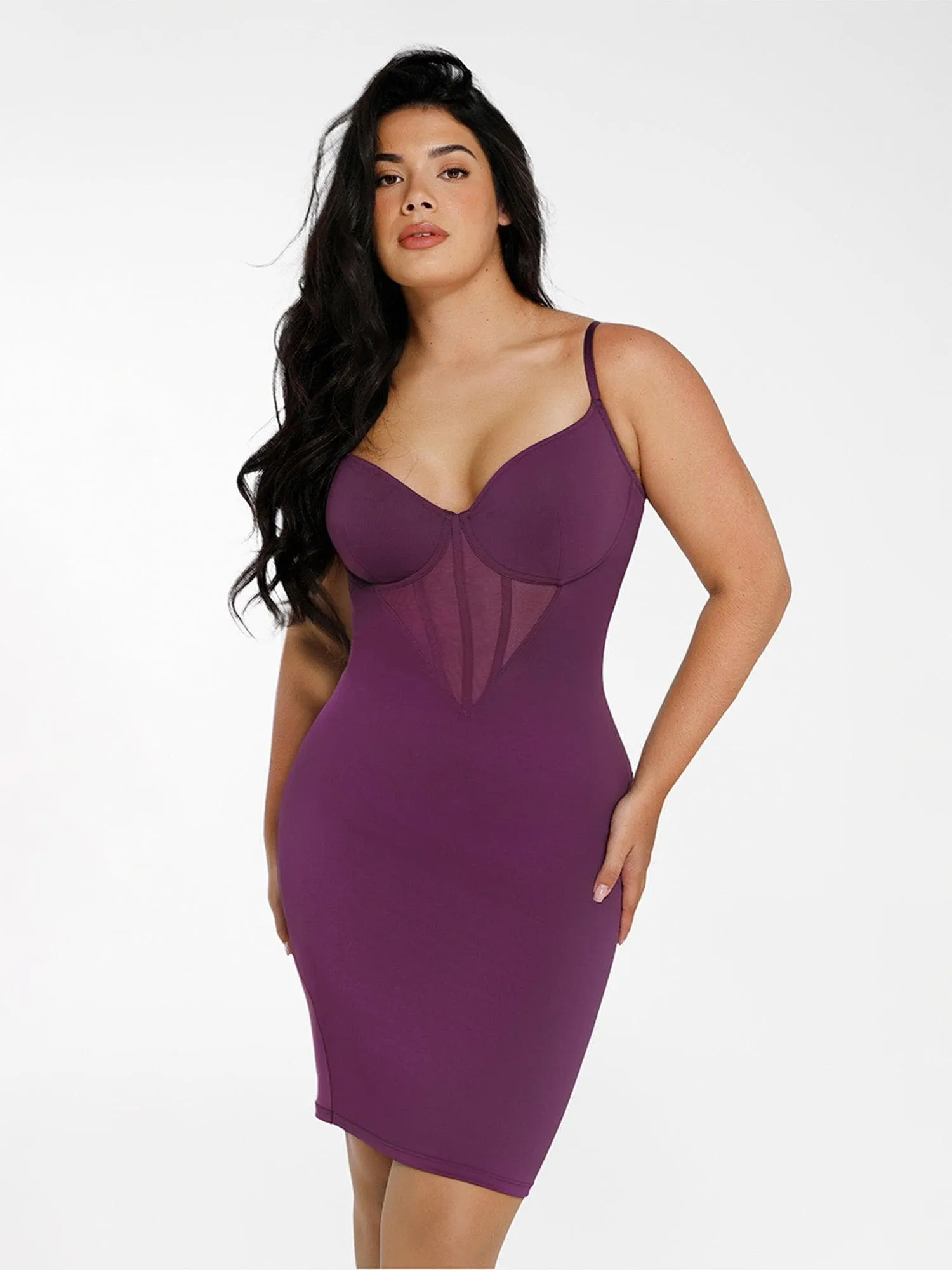 Shapewear Mesh Corset Panel Built-In Sculpting Midi Dress