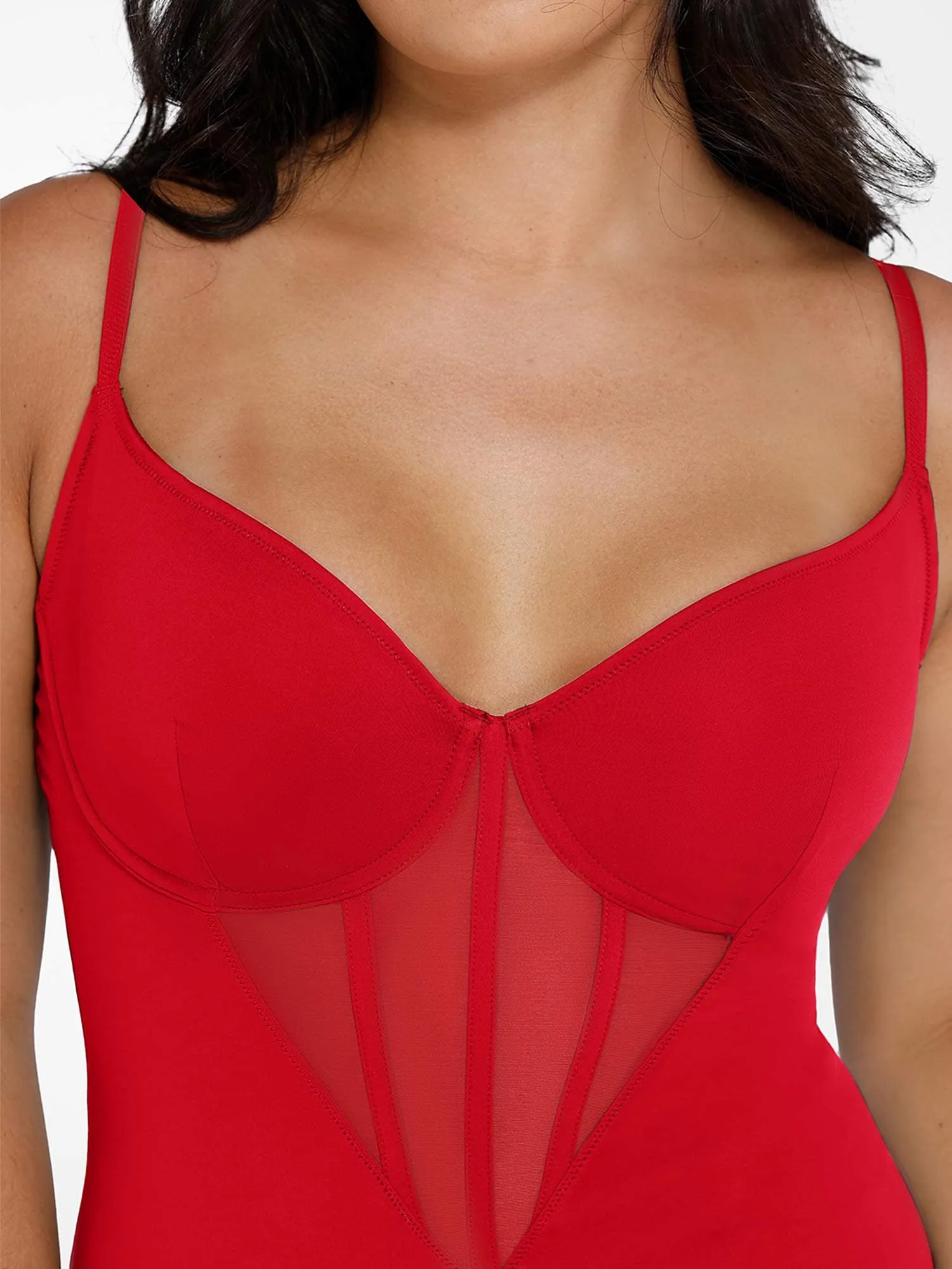 Shapewear Mesh Corset Panel Built-In Sculpting Midi Dress