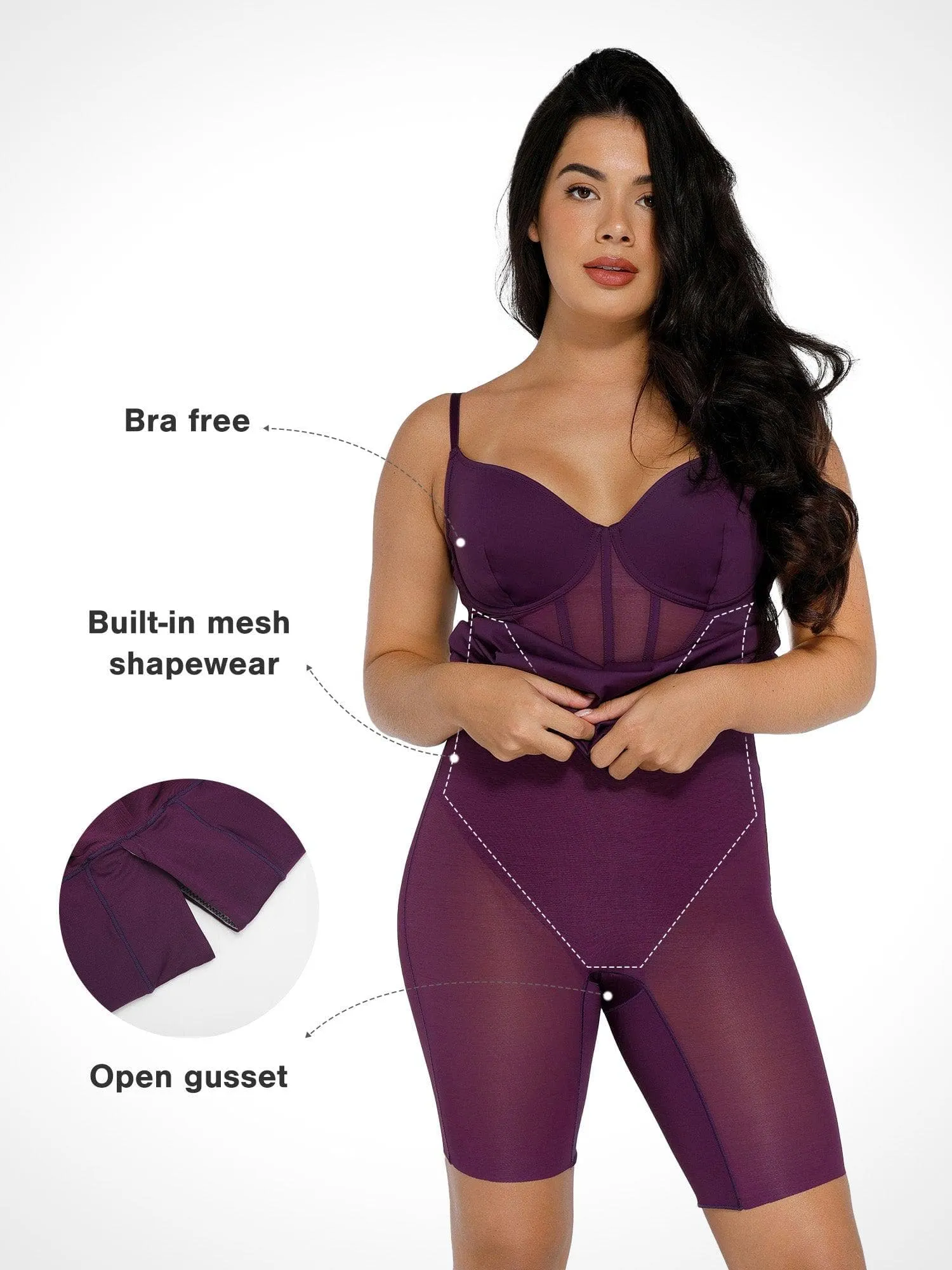 Shapewear Mesh Corset Panel Built-In Sculpting Midi Dress