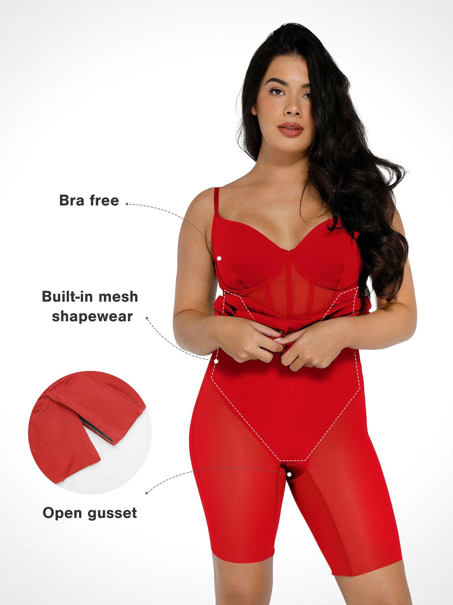 Shapewear Mesh Corset Panel Built-In Sculpting Midi Dress