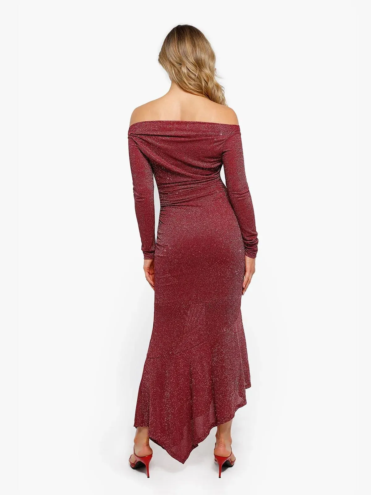 Shapewear Metallic Knit Long Sleeve Slim Mermaid Maxi Dress