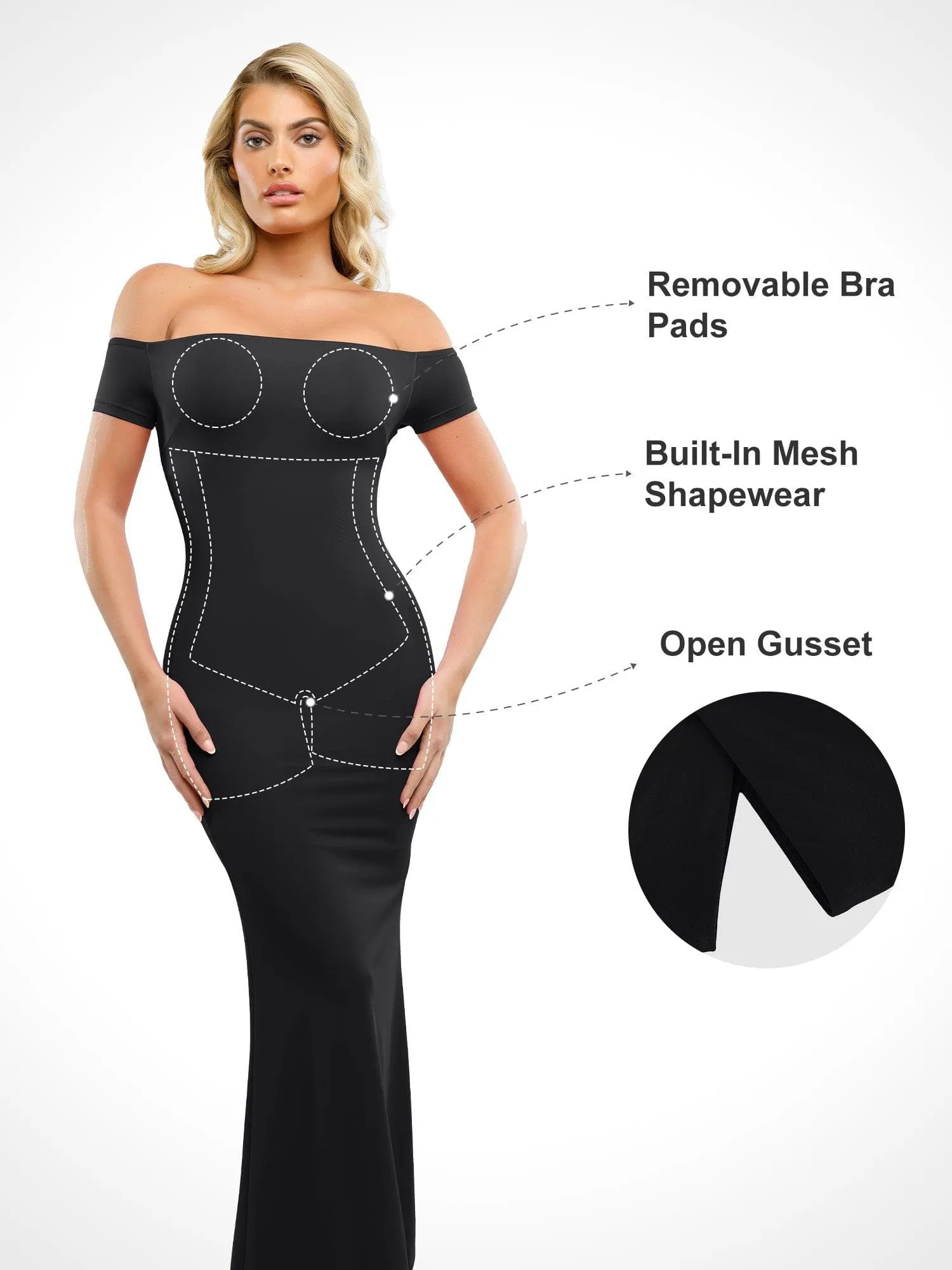 Shapewear Off-Shoulder Tummy Control Smoothing Maxi Dress For Insiders