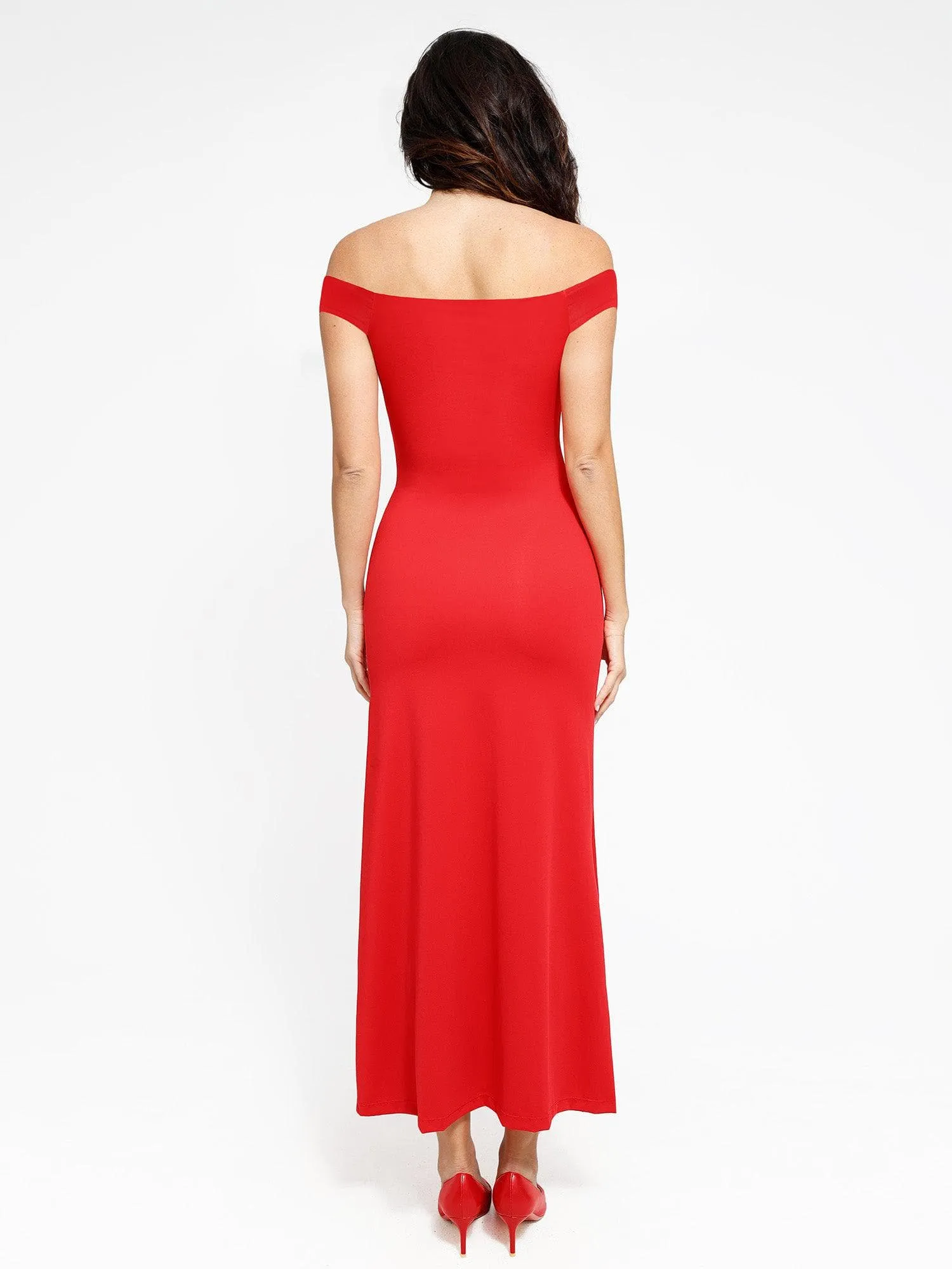 Shapewear Off-the-Shoulder Side Slit Slimming Maxi Dress