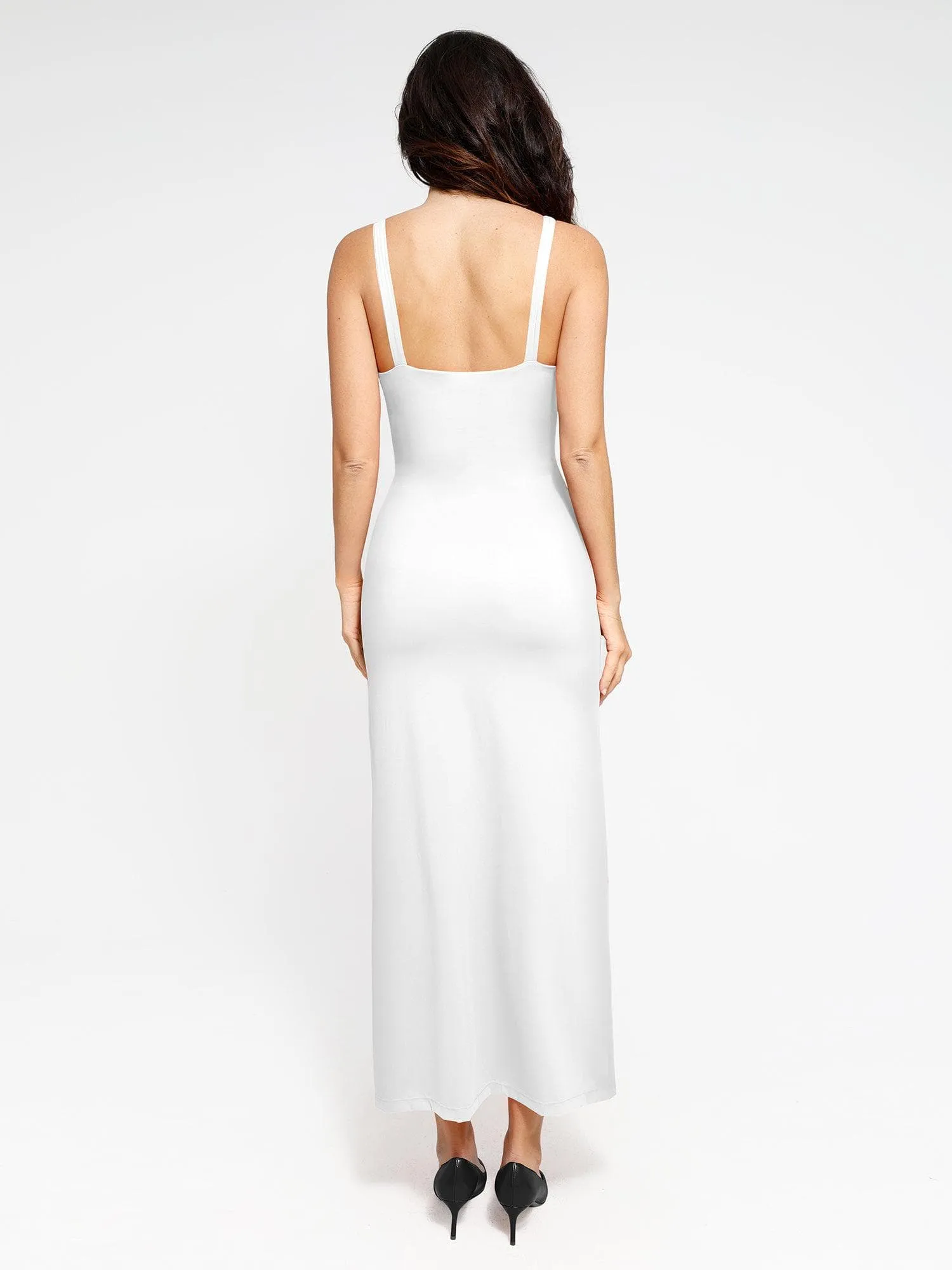 Shapewear Ruched Side Slit Slimming Maxi Slip Dress